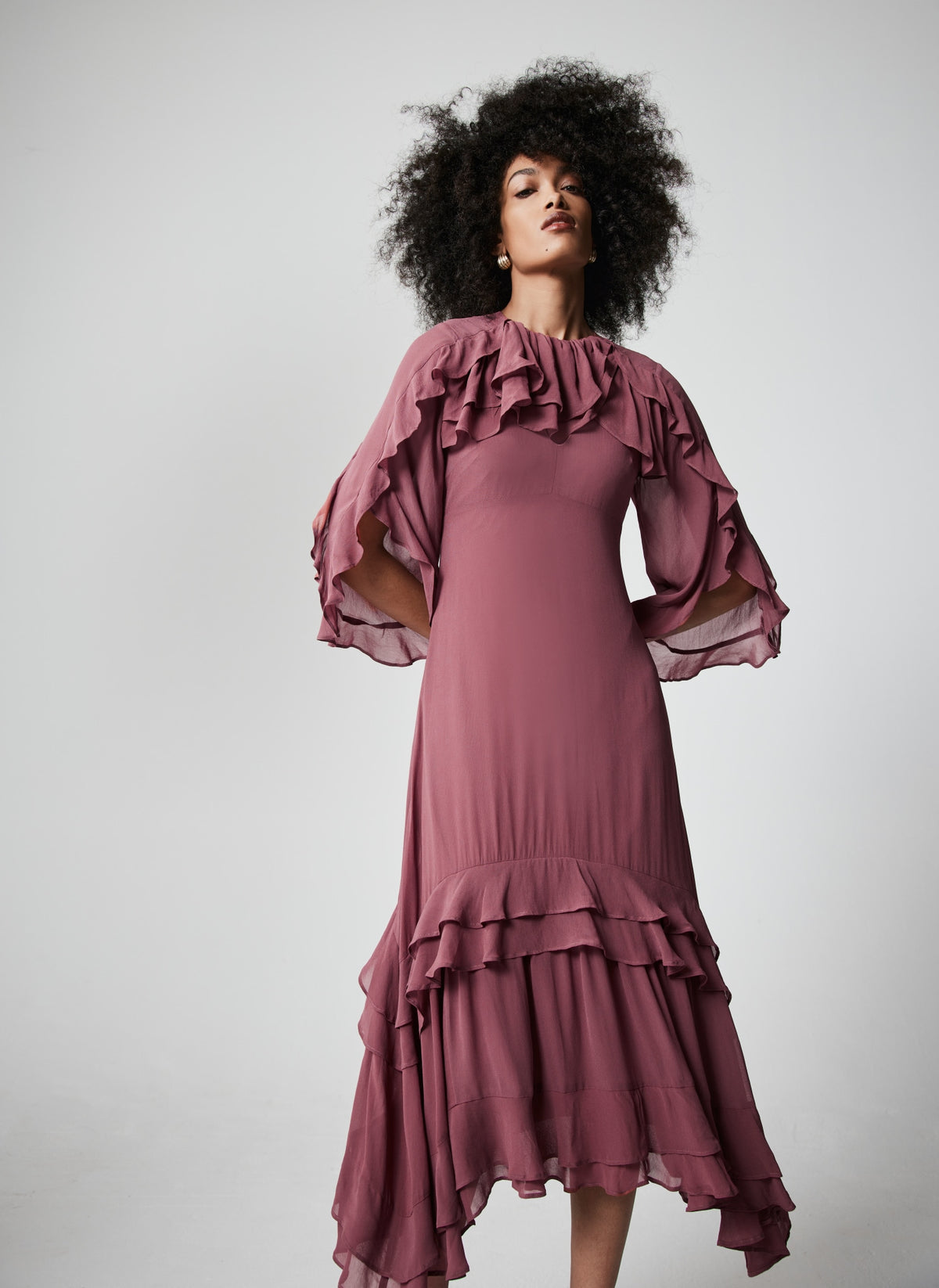 Pink Ruffle Boho Maxi Dress