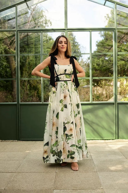 Lydia Millen Spring Floral Silk Cotton Woven Strappy Dress