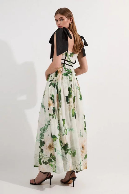 Lydia Millen Spring Floral Silk Cotton Woven Strappy Dress
