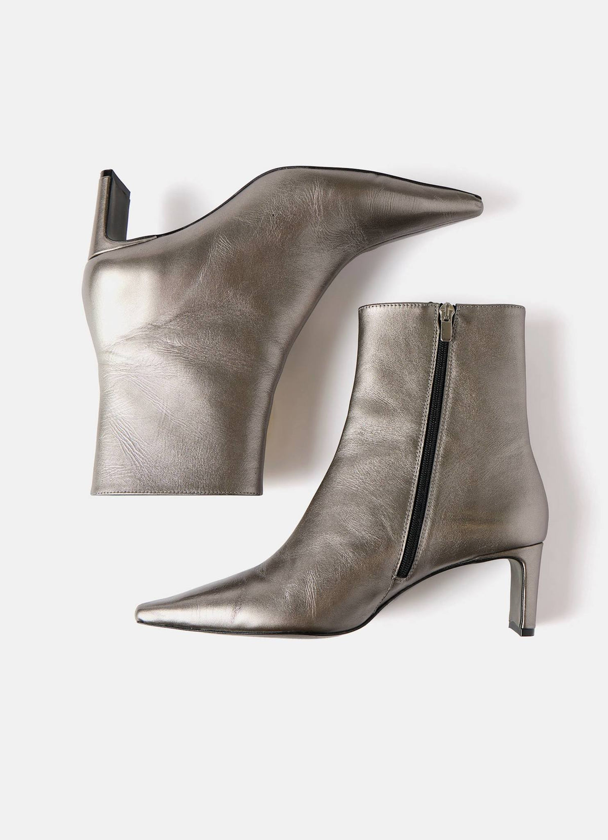 Macy Metallic Silver Heeled Ankle Boots