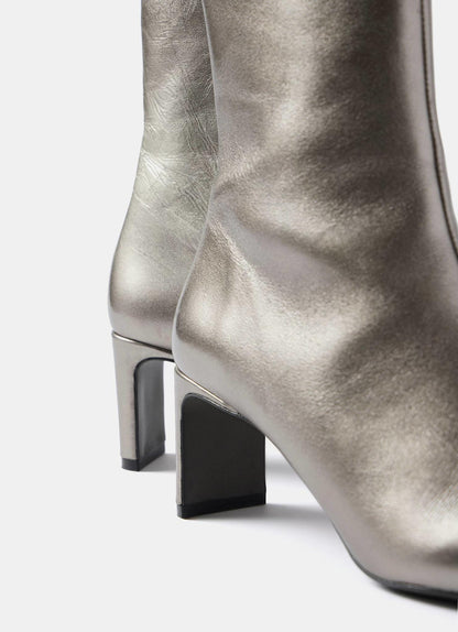 Macy Metallic Silver Heeled Ankle Boots