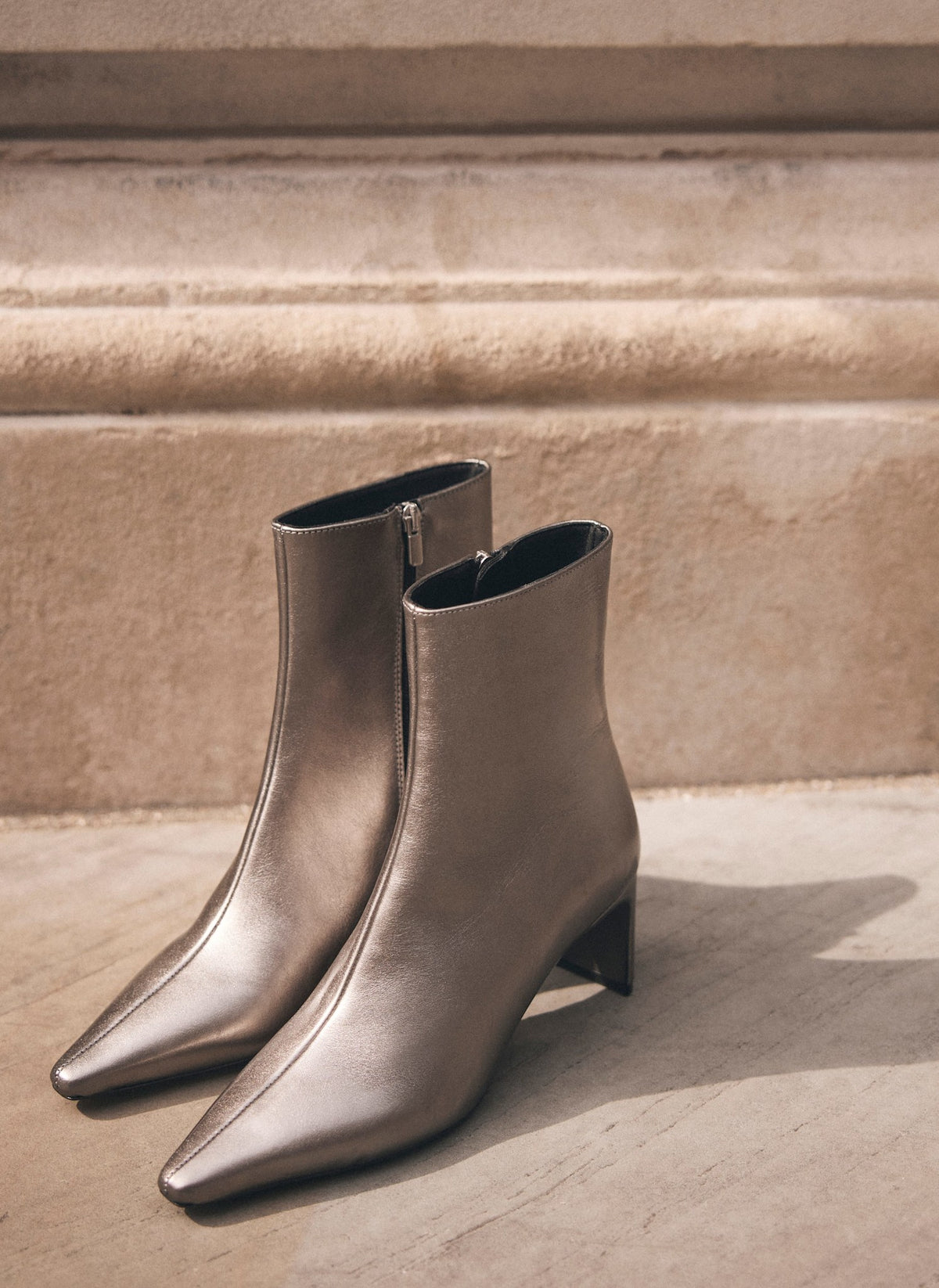 Macy Metallic Silver Heeled Ankle Boots