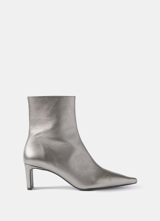 Macy Metallic Silver Heeled Ankle Boots