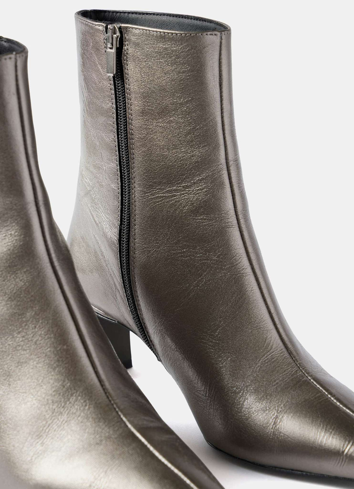 Macy Metallic Silver Heeled Ankle Boots