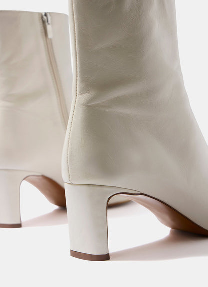 Macy White Leather Ankle Boots