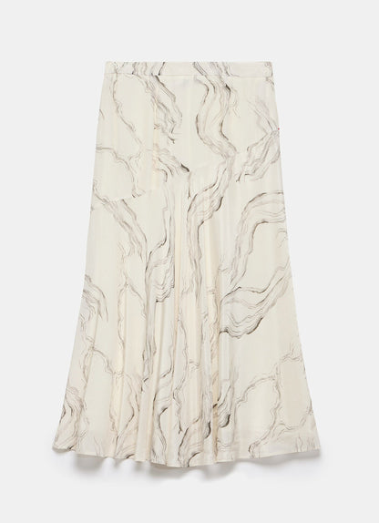 Cream Marble Print Midi Skirt