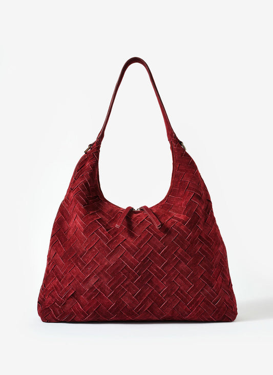 May Burgundy Woven Suede Shoulder Bag
