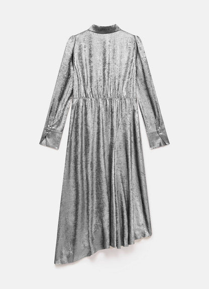 Silver Metallic Midi Shirt Dress