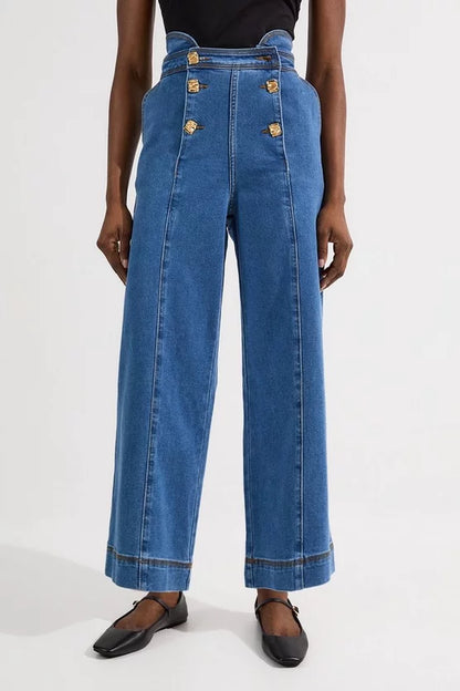 Denim Button Front Culottes Trousers