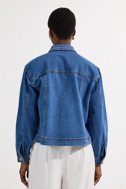 Denim Button Front Tailored Jacket