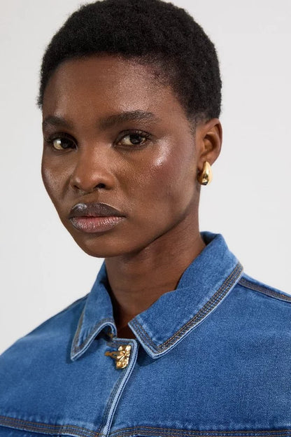 Denim Button Front Tailored Jacket