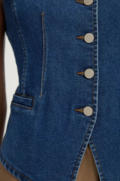 Denim High Neck Waistcoat