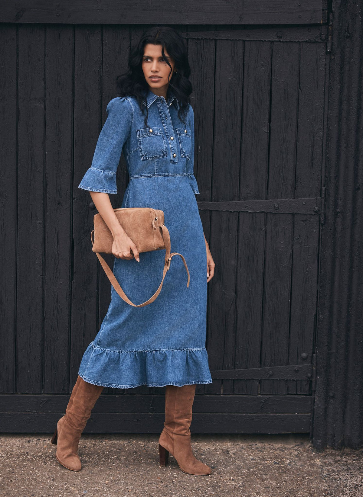 Indigo Denim Midi Shirt Dress