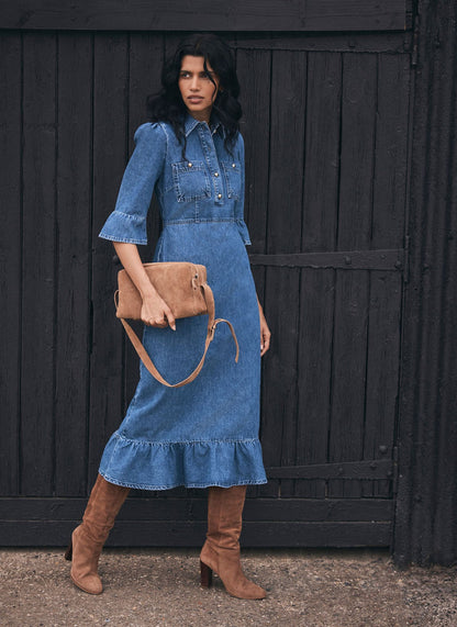 Indigo Denim Midi Shirt Dress