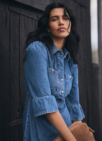 Indigo Denim Midi Shirt Dress