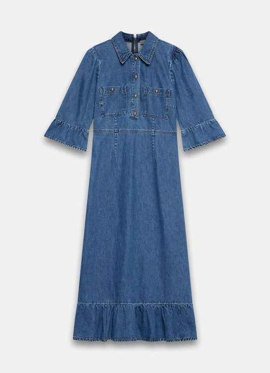 Indigo Denim Midi Shirt Dress