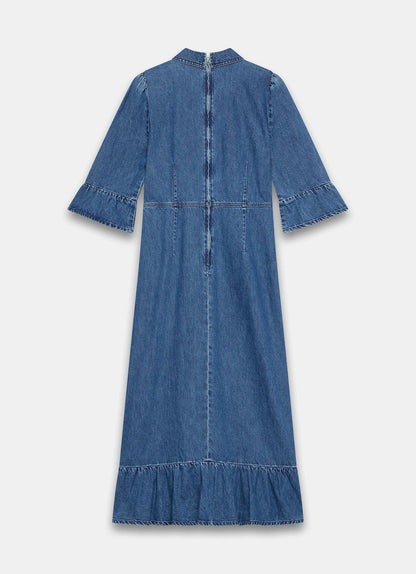 Indigo Denim Midi Shirt Dress