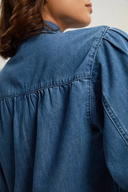 Denim Pussybow Blouse