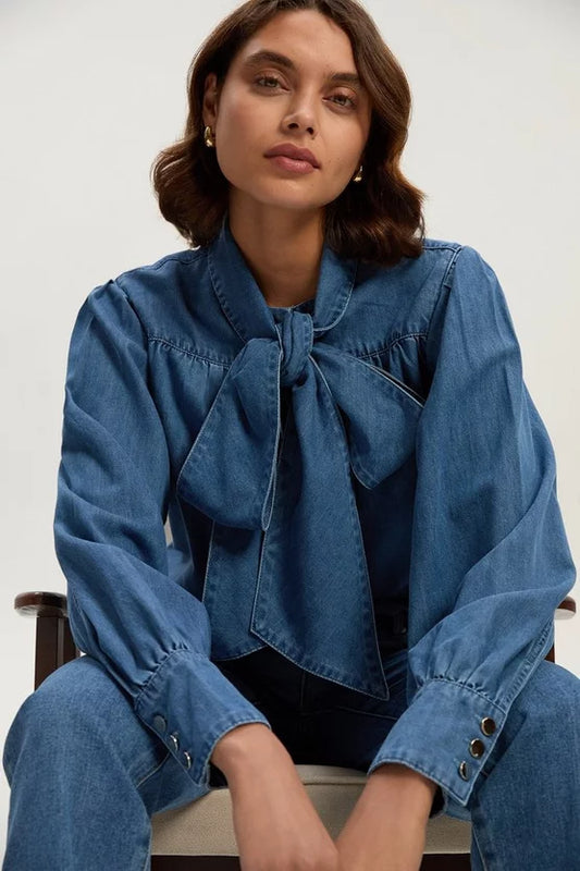 Denim Pussybow Blouse