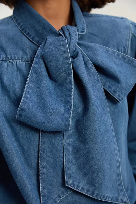 Denim Pussybow Blouse