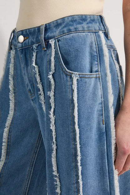 Denim Tassel Detail Wide Leg Jeans
