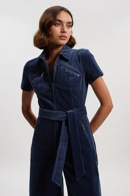 Stretch Cord Wide Leg Jumpsuit