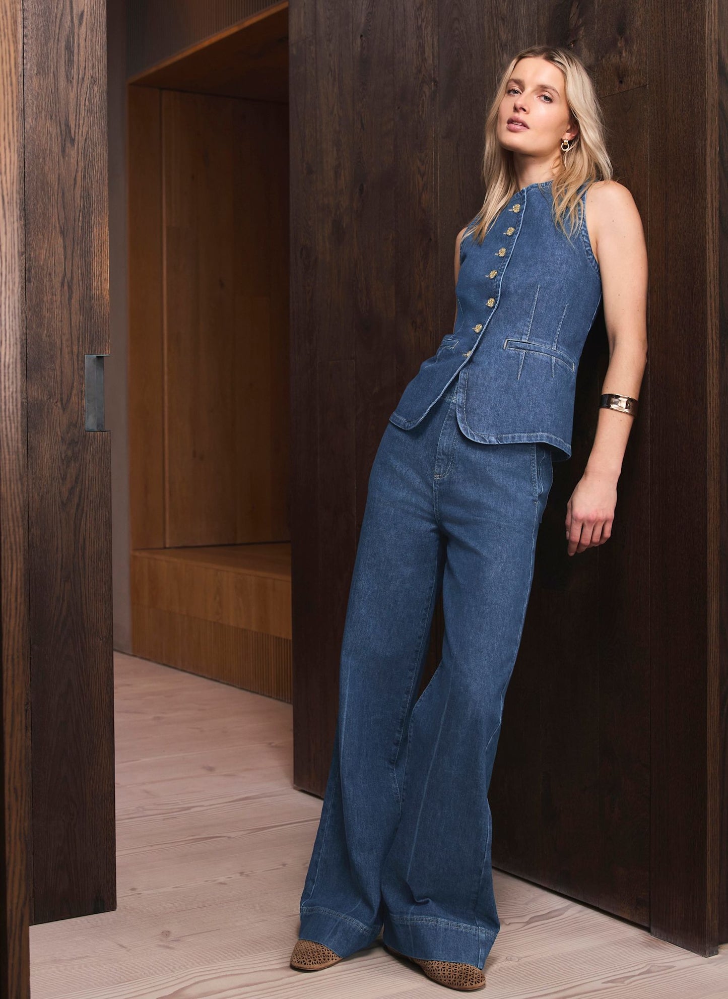 Mid Indigo Buckle Detail Wide Jeans