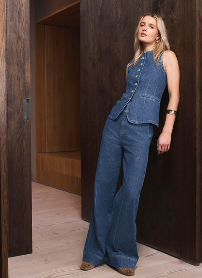 Mid Indigo Buckle Detail Wide Jeans