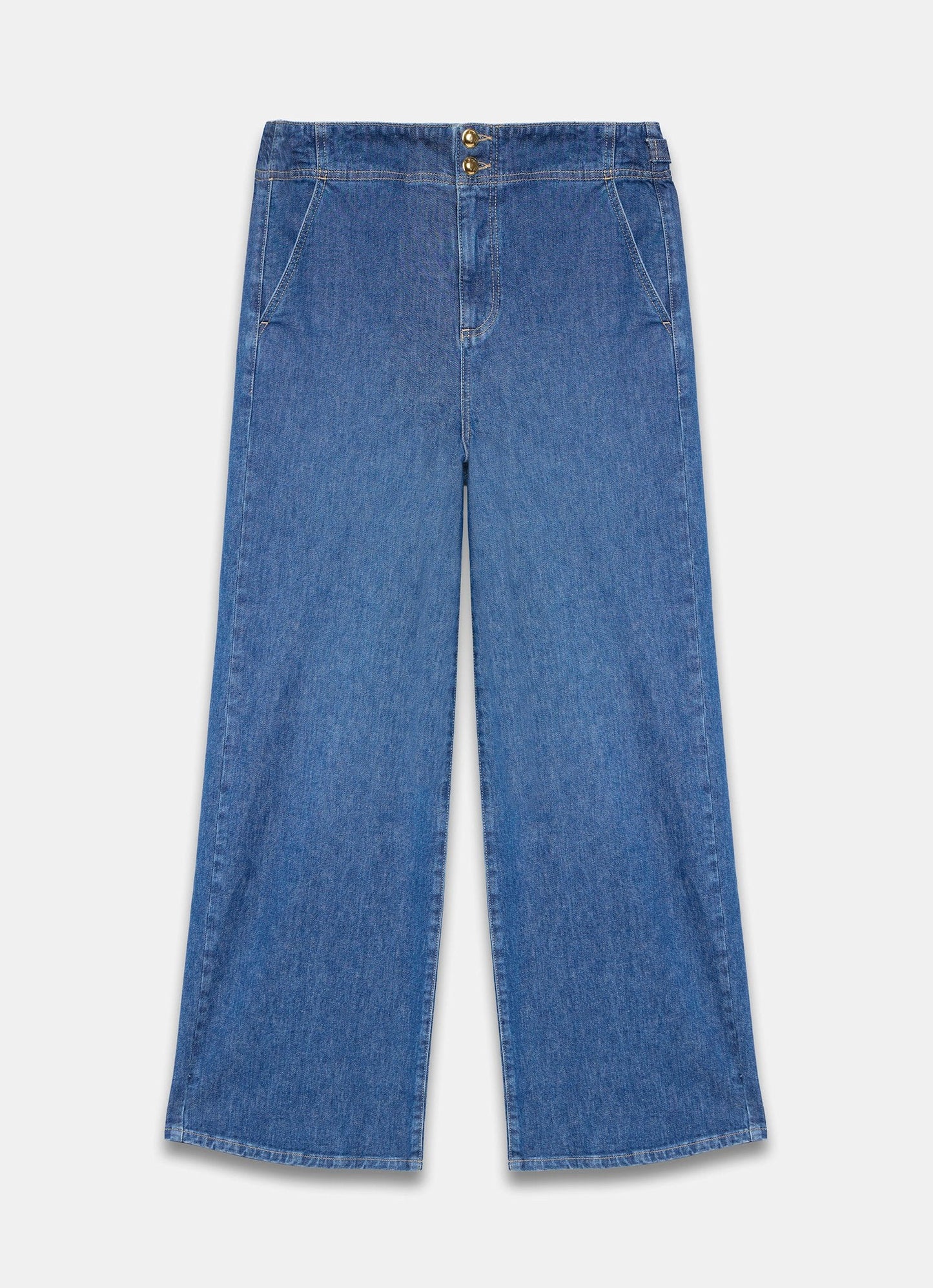 Mid Indigo Buckle Detail Wide Jeans