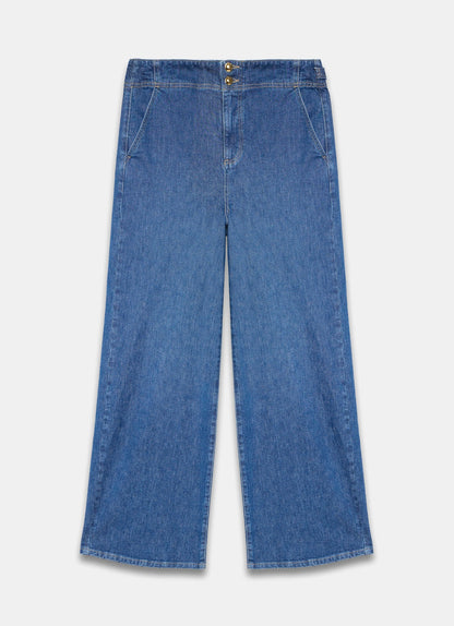 Mid Indigo Buckle Detail Wide Jeans