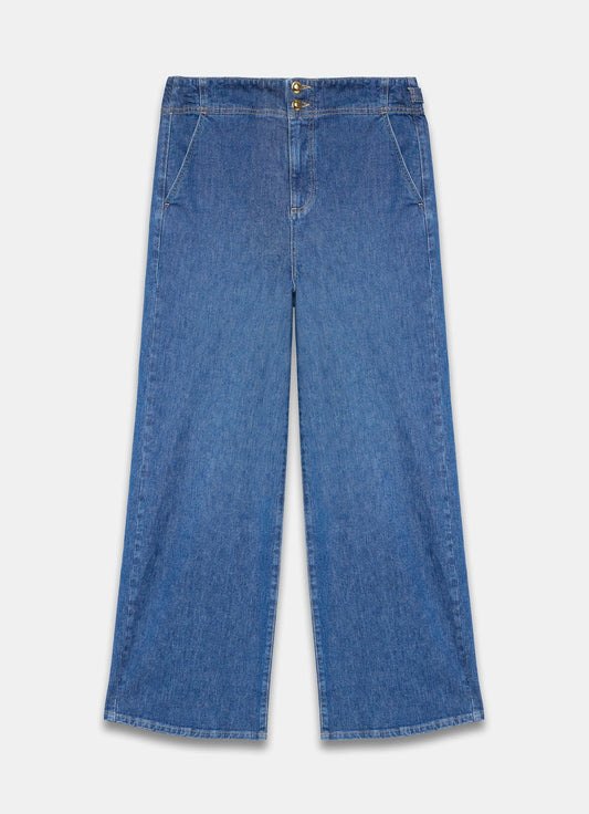Mid Indigo Buckle Detail Wide Jeans