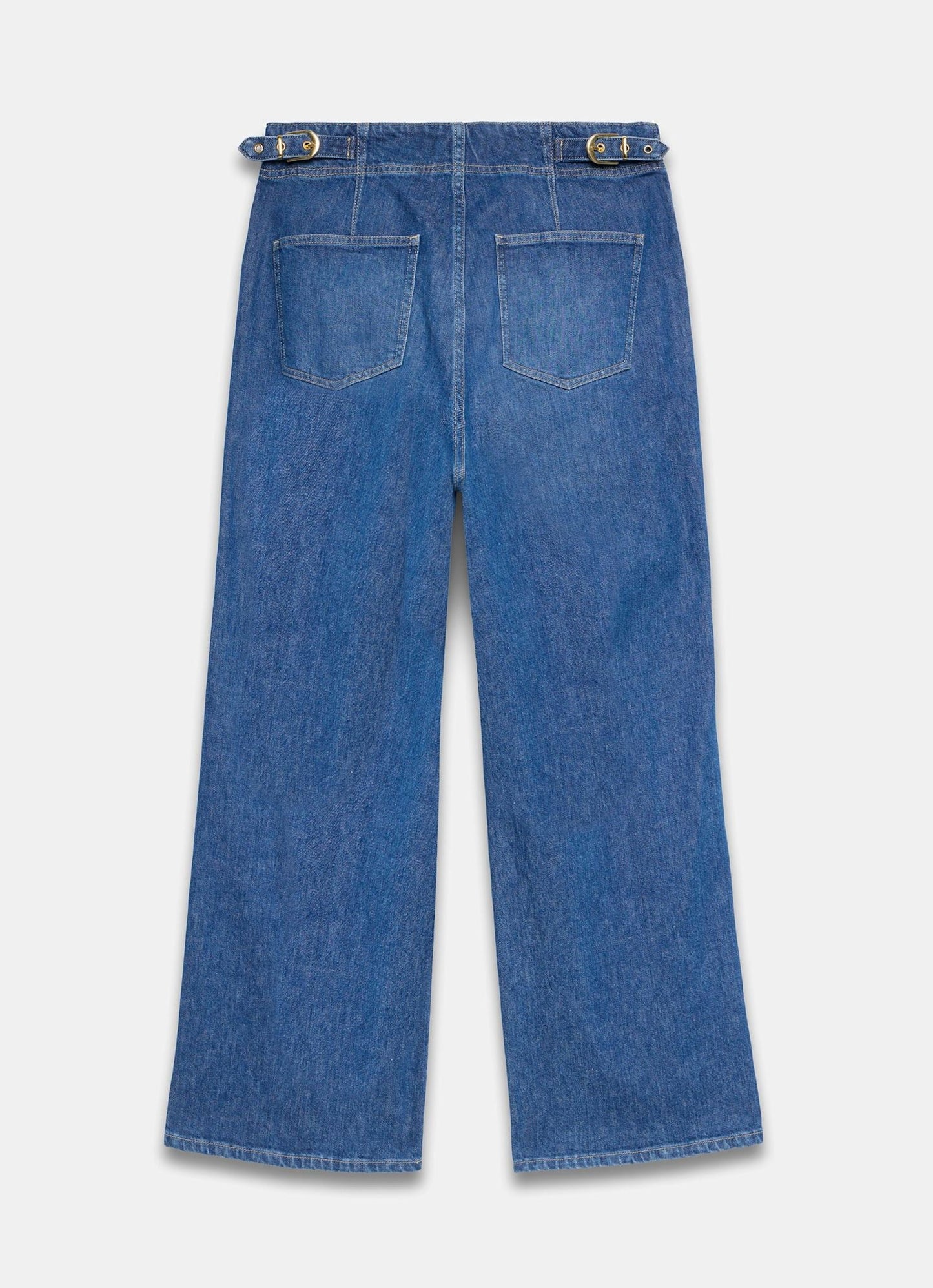 Mid Indigo Buckle Detail Wide Jeans