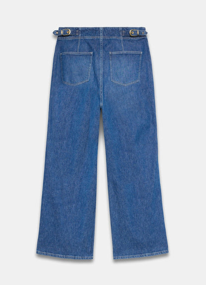Mid Indigo Buckle Detail Wide Jeans