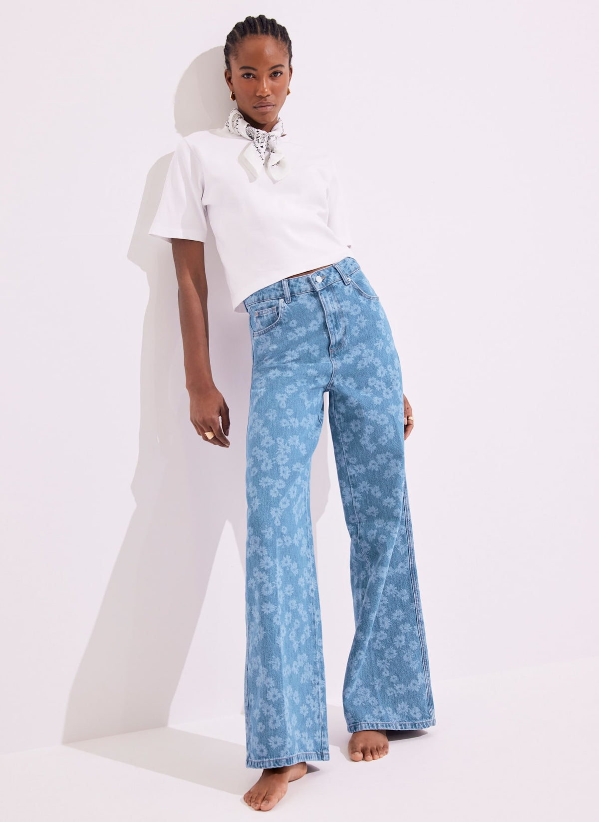 Mid Indigo Floral Wide Jeans
