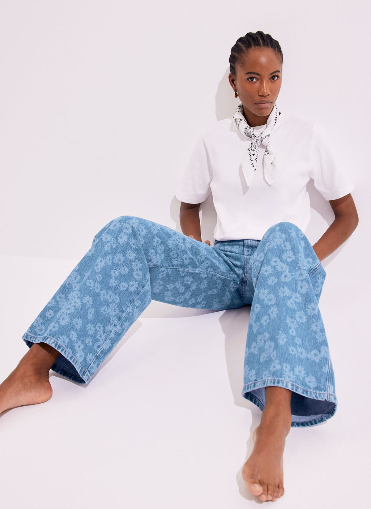Mid Indigo Floral Wide Jeans