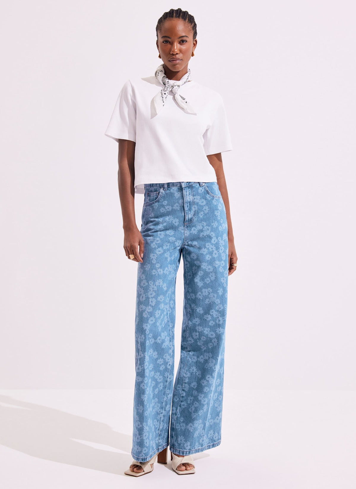 Mid Indigo Floral Wide Jeans