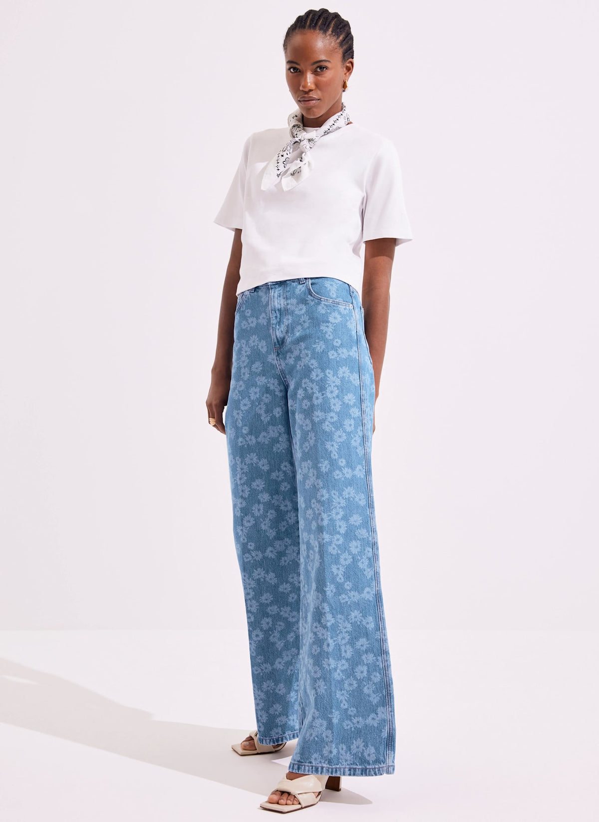 Mid Indigo Floral Wide Jeans