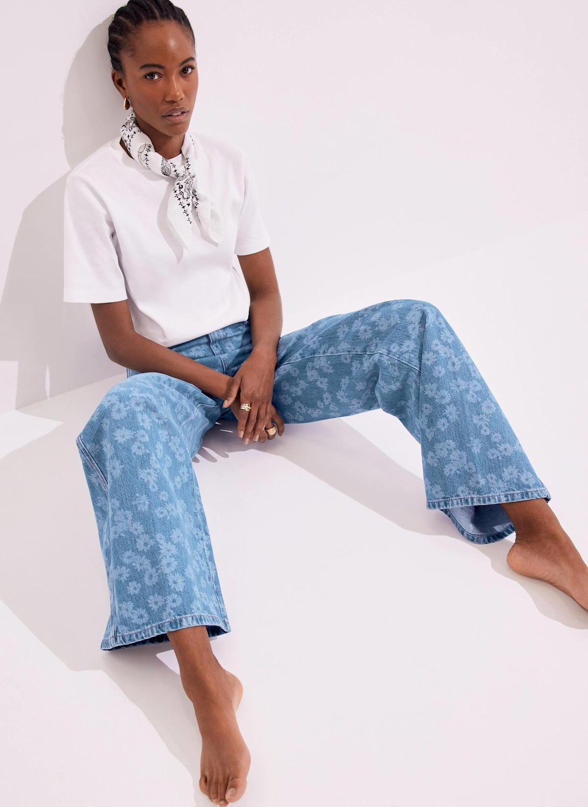 Mid Indigo Floral Wide Jeans