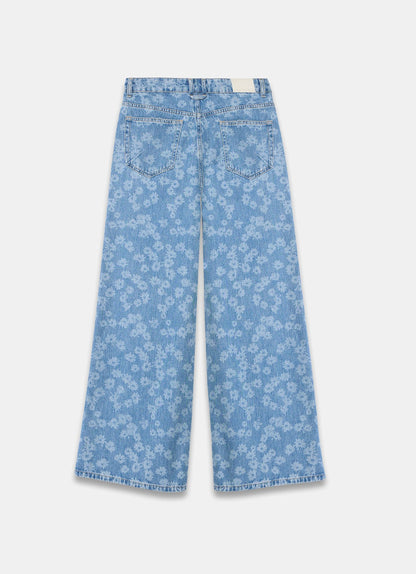 Mid Indigo Floral Wide Jeans