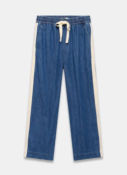 Indigo Tie Waist Side Stripe Wide Jeans