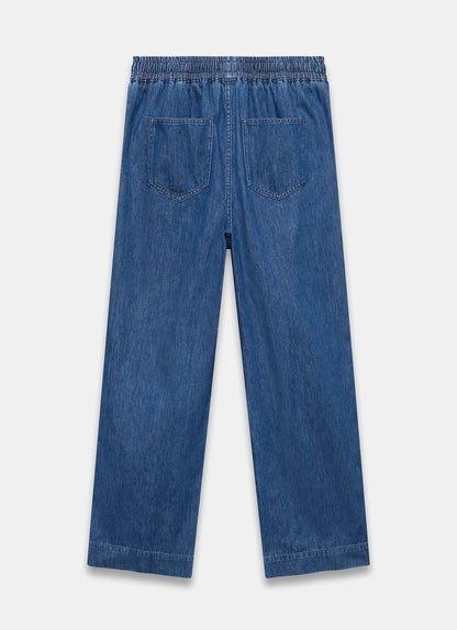 Indigo Tie Waist Side Stripe Wide Jeans