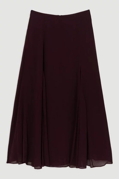 Pleated Viscose Woven Maxi Skirt