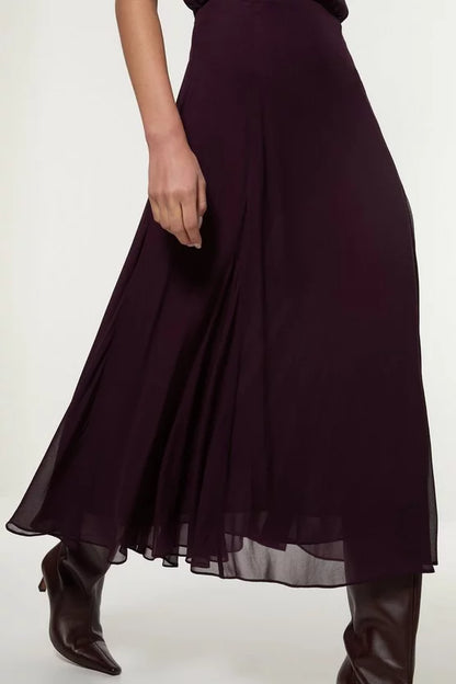 Pleated Viscose Woven Maxi Skirt