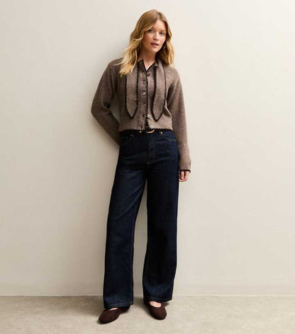 Mink Blanket Stitch Neck Tie Cardigan