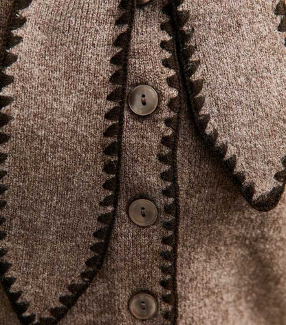 Mink Blanket Stitch Neck Tie Cardigan