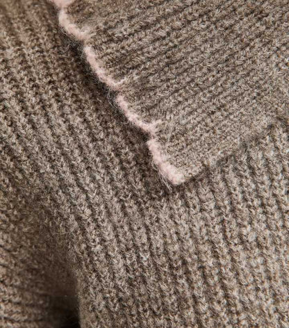 Mink Contrast Stitching Collared Jumper