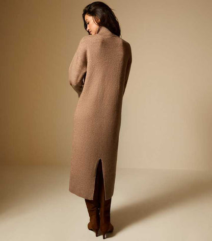 Mink High Neck Back Slit Midi Jumper Dress