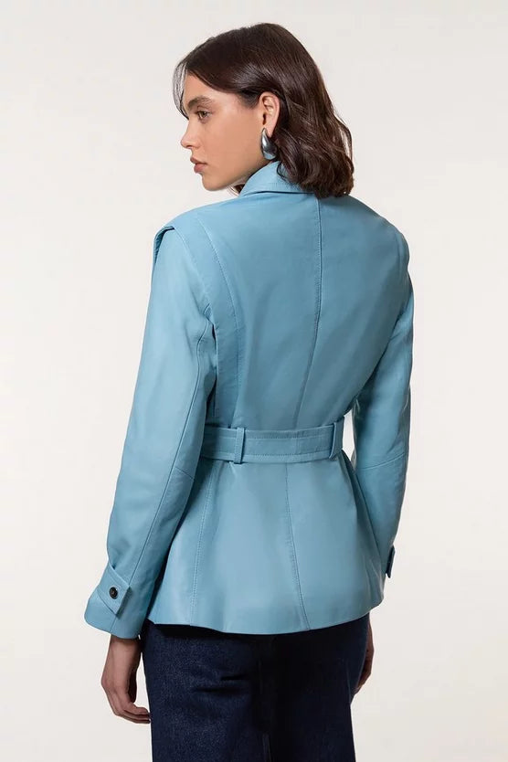 Leather Belted Shoulder Detail Tailored Jacket