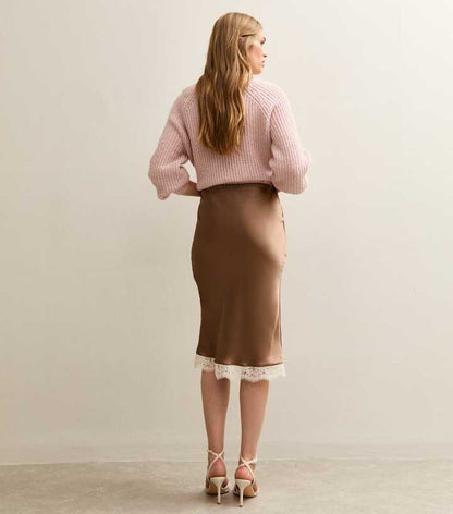 Mink Satin Lace Trim Skirt
