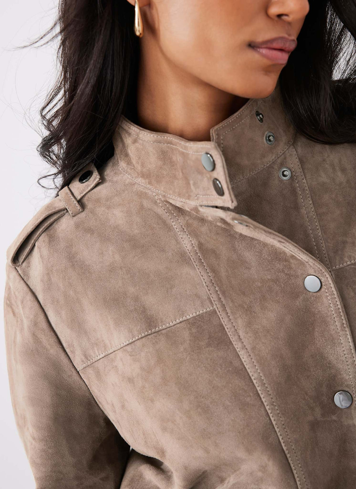 Neutral Suede Bomber Jacket
